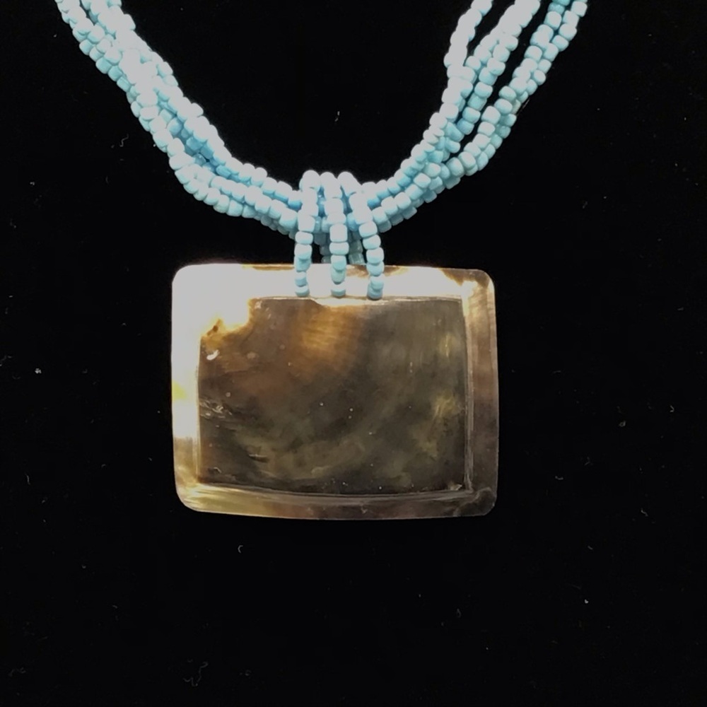 Women’s Blue Necklace with Square Sea Shell - Picture 2 of 8